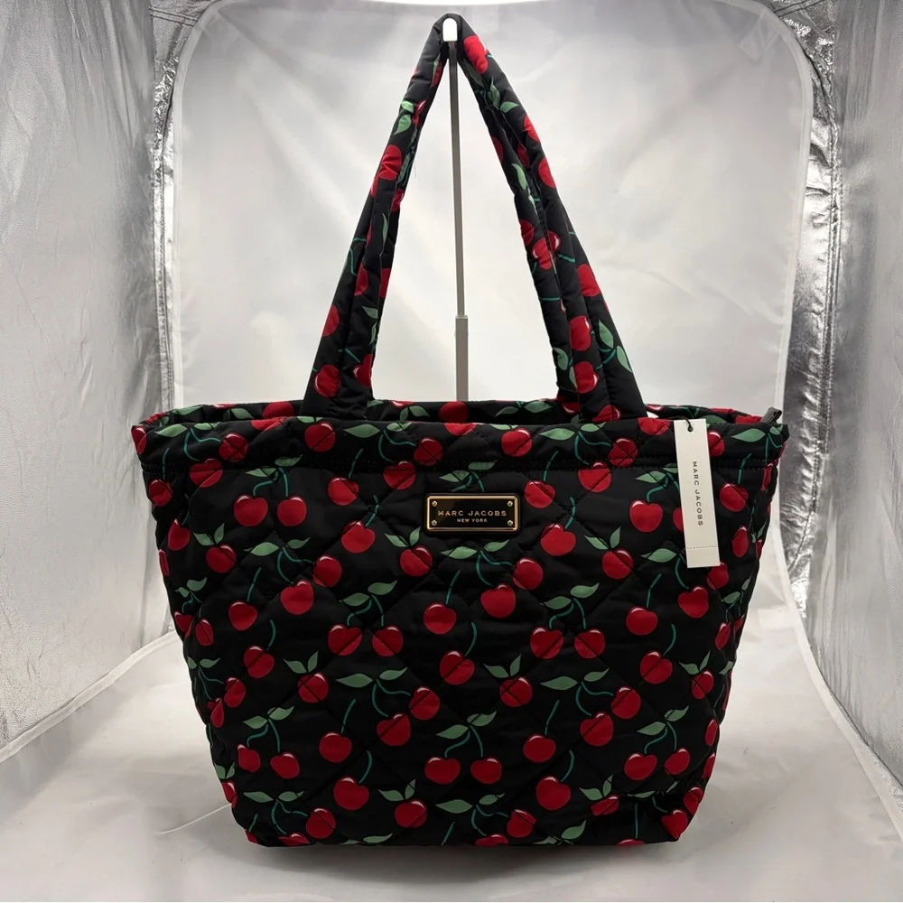 Marc Jacobs Black Cherry Print Quilted Large Tote Bag NwT - Picture 1 of 6